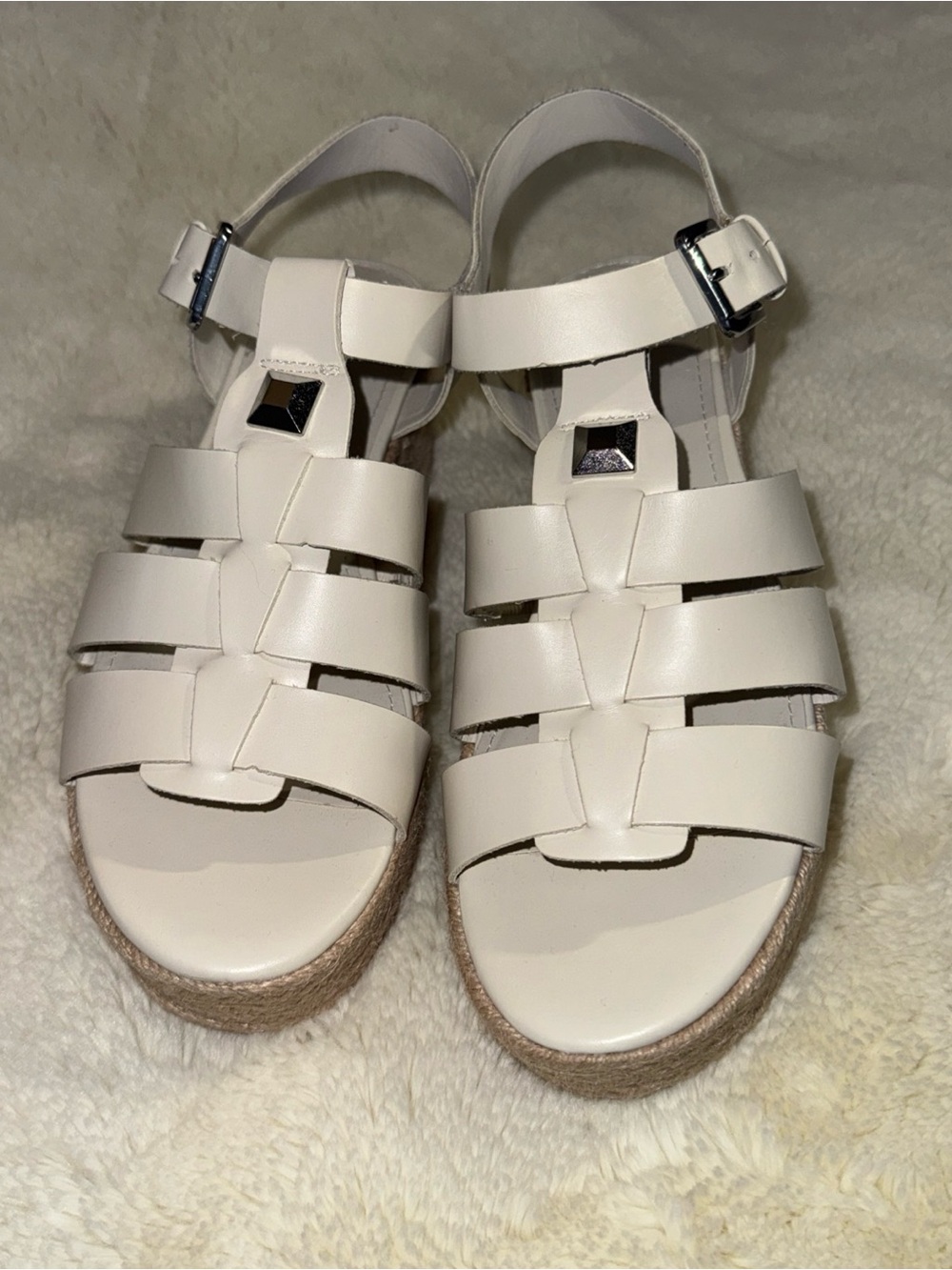 Marc Fisher Cream Woven Espadrille Sandals with Ankle Strap